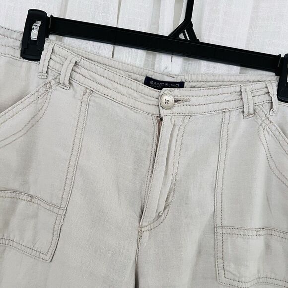 Bandolino Colette Cream Color Linen Blend Side Tie Lightweight Capri Pants - 10 - Picture 2 of 9